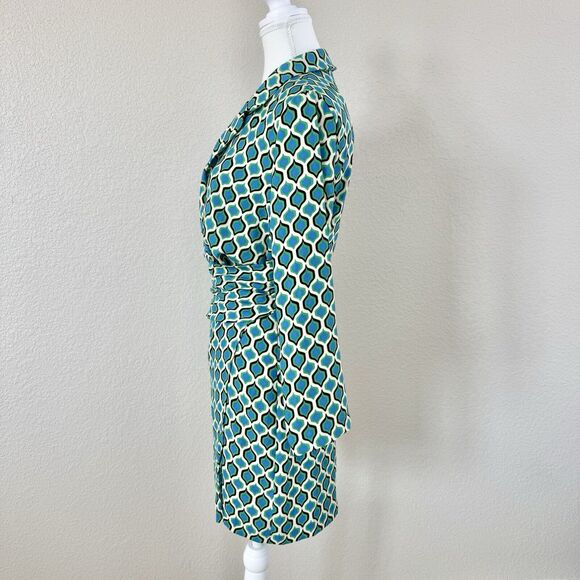 NWT Zara Geometric Collared Mini Party Dress Blue Green Print Size Small - Picture 9 of 16